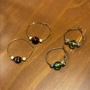 2 Pairs of Elegant Gold and Brown Hoop Earrings